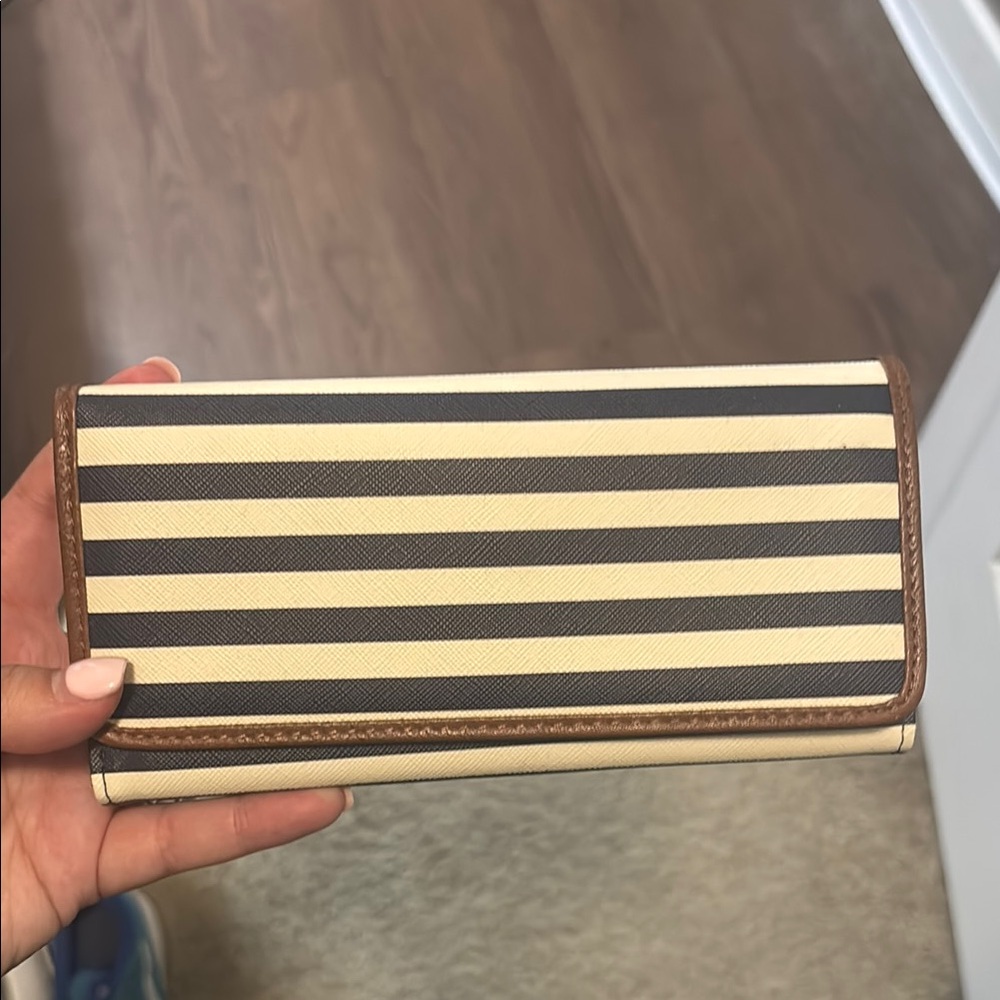 Striped Wallet with Brown Trim